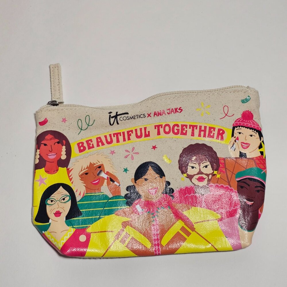 NEW! IT Cosmetics “Beautiful Together” Ana Jaks Makeup Canvas Zip Up Travel Bag